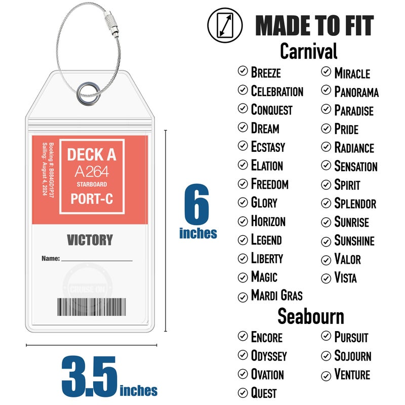 Cruise On Cruise Luggage Tag Holder [4 Pack] - Fits All Carnival & Seabourn Ships & Tags - Cruise Essentials 2026 & 2027 - Waterproof & Clear Luggage Tags - Image 3
